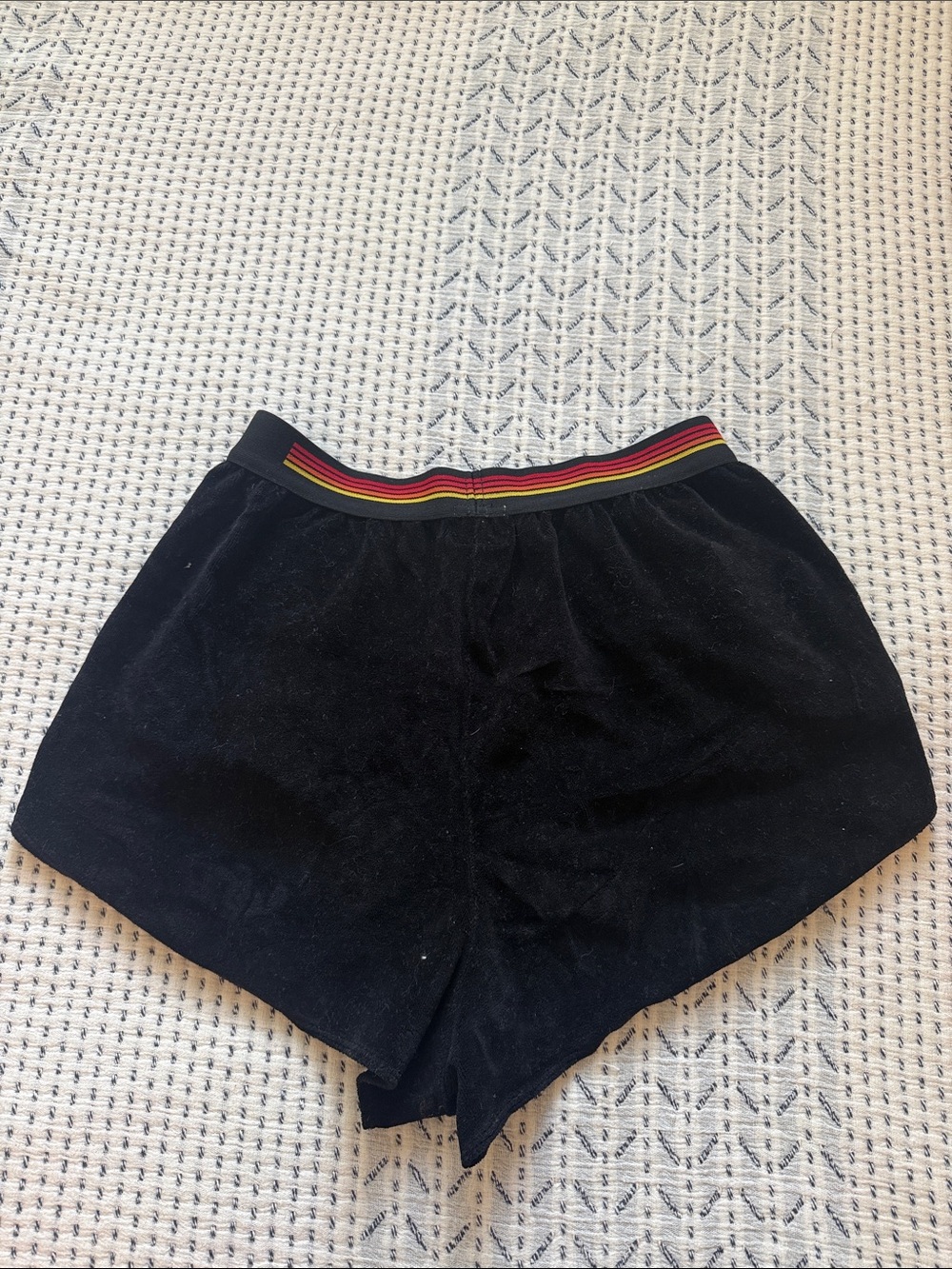 NWOT Aviator Nation Black Velour Shorts with Rainbow Waistband - Picture 3 of 4